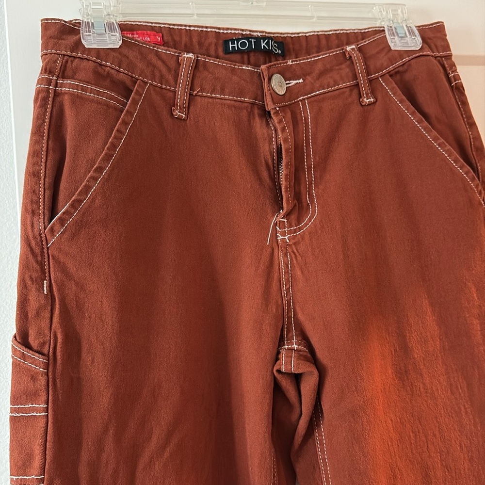 EUC [Hot Kiss] Cargo Straight Leg Stretch Rust Orange/Brown Pants Juniors Sz 9 - Picture 4 of 9